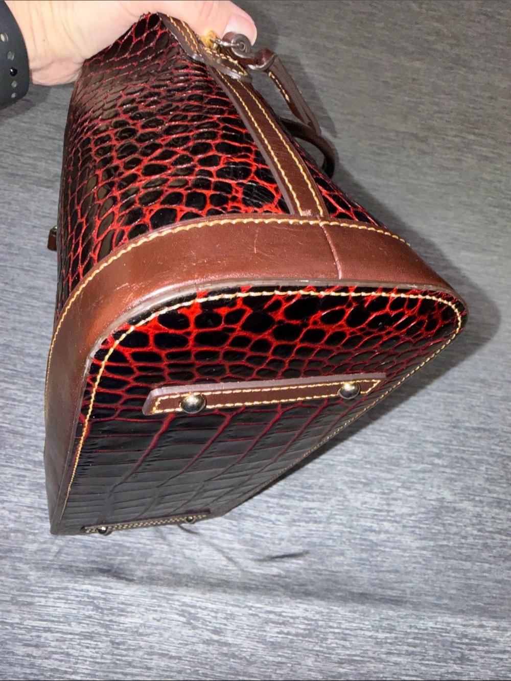 Dooney & Bourke Black and Red Croc-Embossed Dome Satchel - Picture 11 of 15